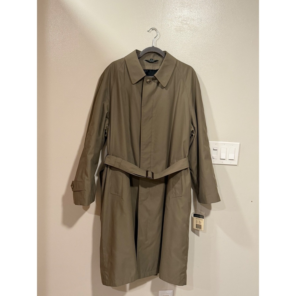 Lauren Ralph Lauren Edison Mens Trench Coat Khaki Tan Belted Overcoat 40R NEW